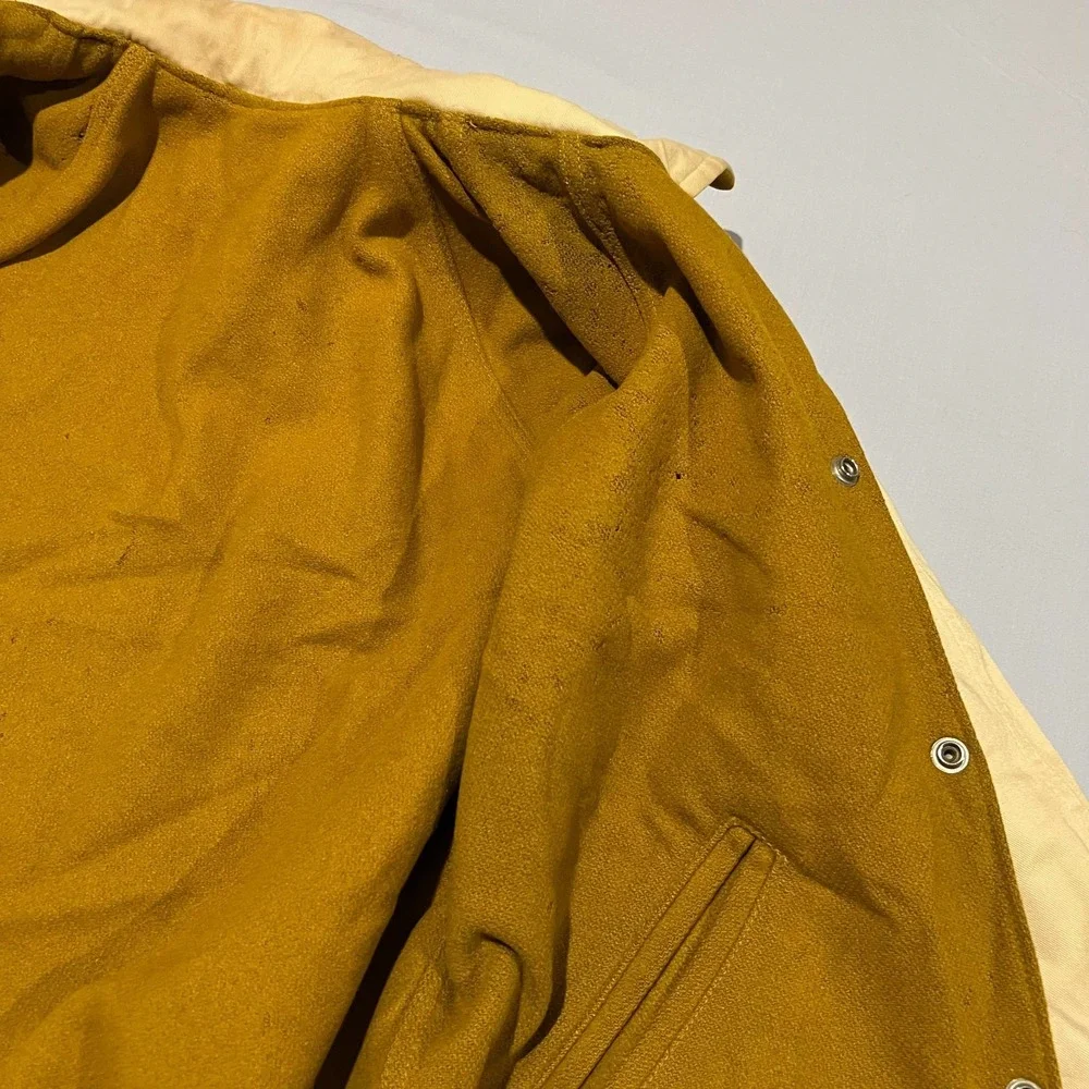 VTG 60s Mens Camel & Cream Two Tone Speedline Reversible Stadium Bomber Jacket